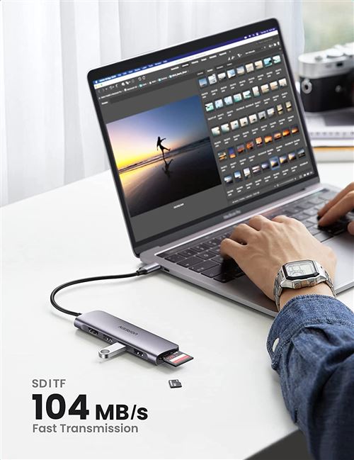 Ugreen Usb C Hub Adaptateur pour Macbook Pro Macbook Air M1 2020 2019 2018  Avec 4k Hdmi Thunderbolt 3 100w Power Delivery Sd Tf Lecteur de carte et 2  Usb 3.0