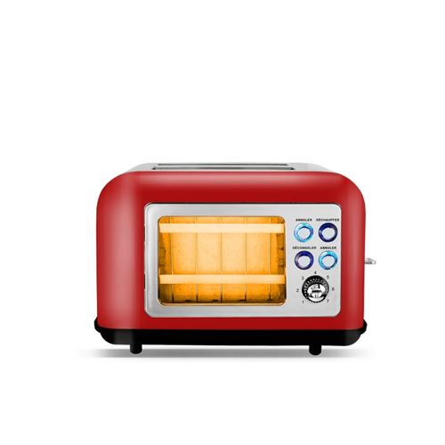 Grille Pain Double Fente Avec Fenetre Toasteo Glass Red Kitchencook 