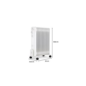 Radiateur électrique bain d'huile 2500W - 3 puissances - 11 éléments -  Blanc - Mobile - Chauffage - Achat & prix