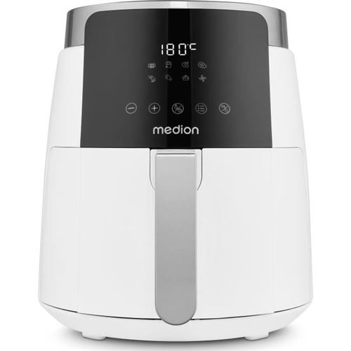 MEDION LIFE HeißluftFritteuse P40 L (MD13030) weiß, +100 Rezepte in der Life+ App¹, Touch-Sensor- Bedienfeld, 4,7 Liter Fassungsvermögen, 8 Automatikprogramme,1.500 Watt, 60 min. Timer, PFAS-freie Antihaft-Beschichtung
