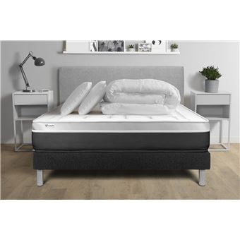 Pack lit complet - Matelas 160x200 cm + Sommier tapissier à lattes (en kit) + 2 oreillers + Couette - Vital Soft - 1