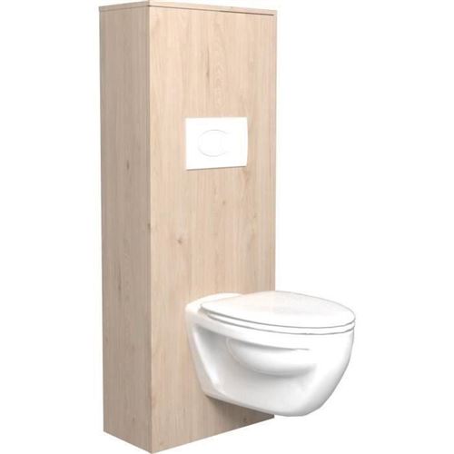 SWEAT Amenagement pour WC - Decor Chene Jackson et blanc mat - L 53 x P 27 x 140 cm