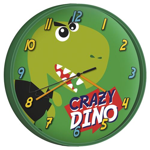 Horloge murale - dinosaure crazy dino - vert - 25 cm