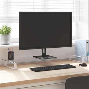 vidaXL Support de Moniteur, Support d'Ordinateur avec Rangement, Réhausseur d’Écran pour Ordinateur Bureau, Blanc Verre 374222 - 1