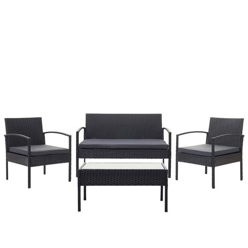 Garniture en polyrotin HWC-F56 MENDLER, garniture de jardin, ensemble fauteuils ~ noir, coussin gris foncé