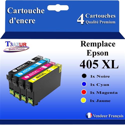 T3AZUR - 4x Cartouches compatibles avec Epson WorkForce Pro WF-3820DWF, WF-3825DWF, WF-4820DWF, WF-4825DWF, WF-4830DTWF, WF-7310DTW, WF-7830DTWF, WF-7835DTWF, WF-7840DTWF, 405XL