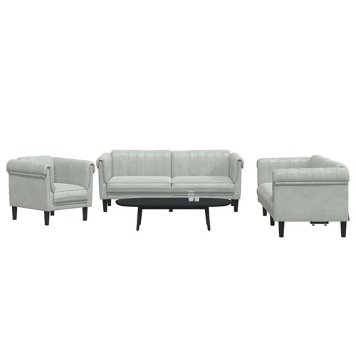 Non Communiqué Gris Vidaxl 3-Delige Loungeset Fluweel Lichtgrijs3209209
