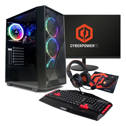 CyberPowerPC PC Gamer - AMD Ryzen 5 5600G - 500 Go SSD - 8 Go RAM - Windows 11 PC 24 Écran Pack, Clavier, Souris, Tapis de souris