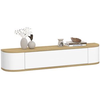 Etagère murale console d'entrée LEORA 1 porte blanc et effet bois - 1