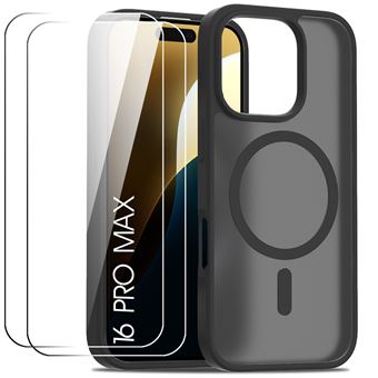Coque + 2 Verres Trempés pour iPhone 16 Pro Max, Protection avec Anneau Magnétique, Antichoc Translucide Noir - BOOLING - 1