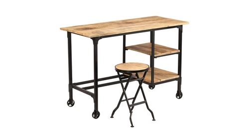 Bureau avec tabouret pliant bois de manguier massif 115x50x76cm