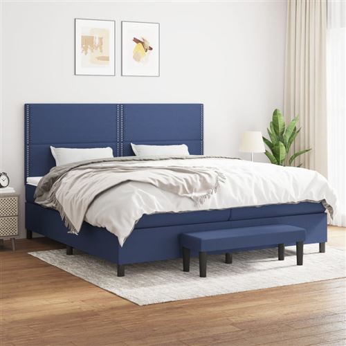 vidaXL Sommier à lattes de lit avec matelas Bleu 200x200 cm Tissu3136547