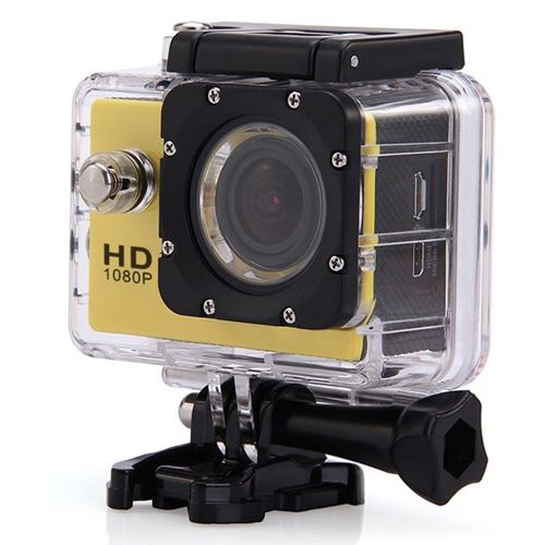 Camera embarqu&eacute;e sport lcd caisson &eacute;tanche waterproof full hd 1080p jaune 8 go yonis