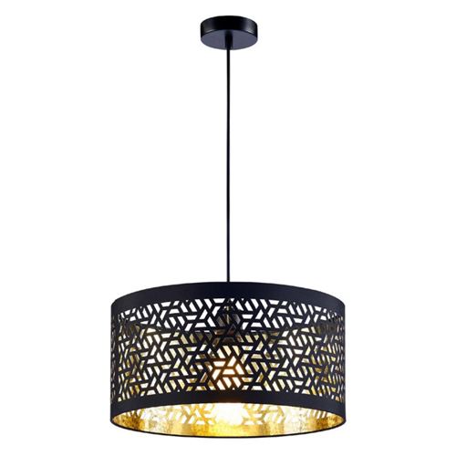 suspension tissu noir perforé et doré - diam 40 x h 140 cm