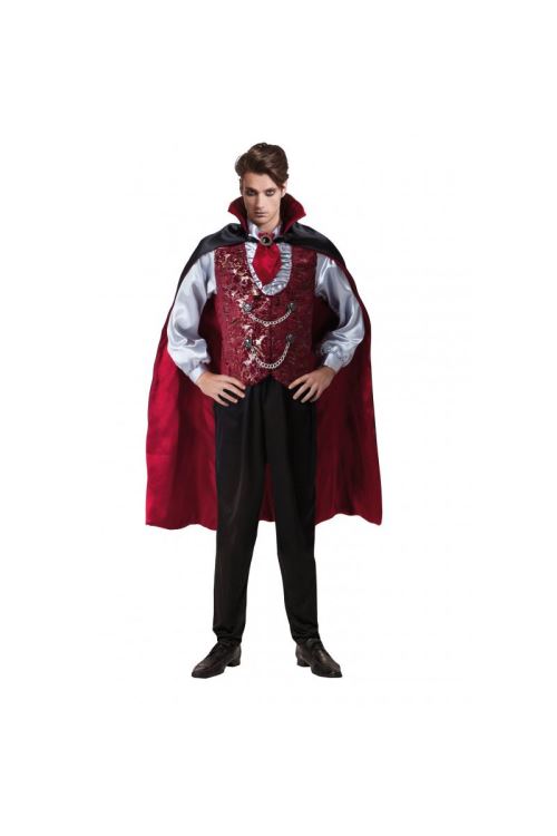 Costume Vampire Aristocrate Avec Cape Homme - Noir / Rouge - XL