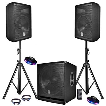 PACK SONO COMPLET BMS1812 USB/Bluetooth 2400W  Sub 18" + 2 Enceintes 12" + Pieds + Câbles + Tél + 2 Ovni - 1