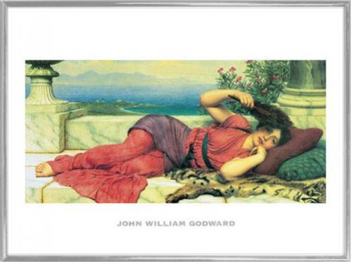 Poster Reproduction Encadré: John William Godward - Noon - Day Rest (60x80 cm), Cadre Plastique, Argent