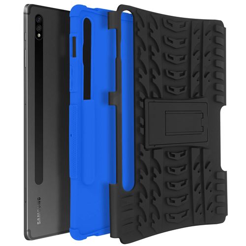 Coque pour Samsung Galaxy Tab S7 11.0 et Tab S8 Protection Bi-matière avec Béquille Support noir et bleu