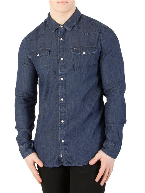 Tommy Jeans Homme Chemise en denim basique, Bleu