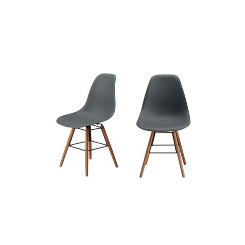 Rena Lot De 2 Chaises Salle A Manger - Gris + Pieds Bois Hetre Massif - Scandinave - L 52 X P 46,5 Cm