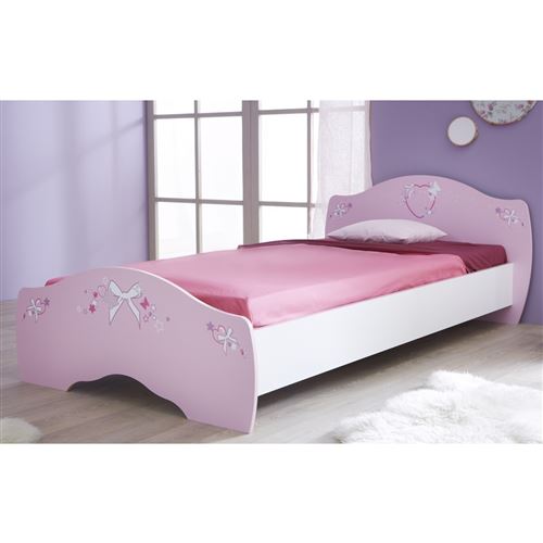 Lit Enfant 90x190/200 Rose Orchidée-Blanc Perle LT105