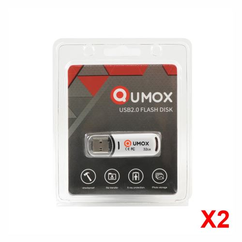 Lot de 2 Qumox clé USB 32Go USB 2.0 32GB 32 GB Pen Drive USB 2.0 Flash Stick noire blanche sous blister