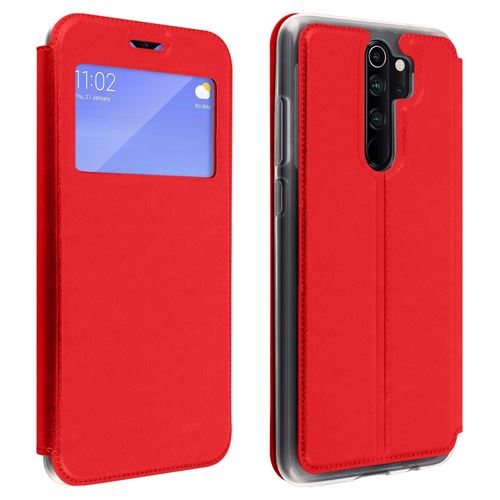 Etui pour Xiaomi Redmi Note 8 Pro avec Fenêtre Porte-carte Fonction Support rouge