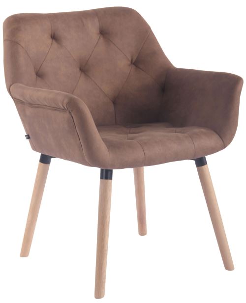 Chaise de Salle à manger Cassidy en Similicuir Vintage - Chaise de coiffeuse avec accoudoirs - Piètement Bois de Chêne Nature - Couleur Taupe