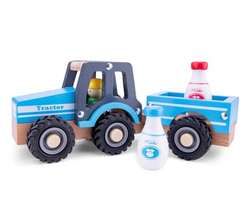 New Classic Toys tracteur Little Driver24 cm bois bleu 4 pièces