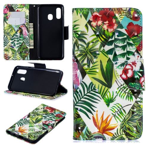 Etui en PU impression de motifs décor de points lumineux feuilles pour votre Samsung Galaxy A40