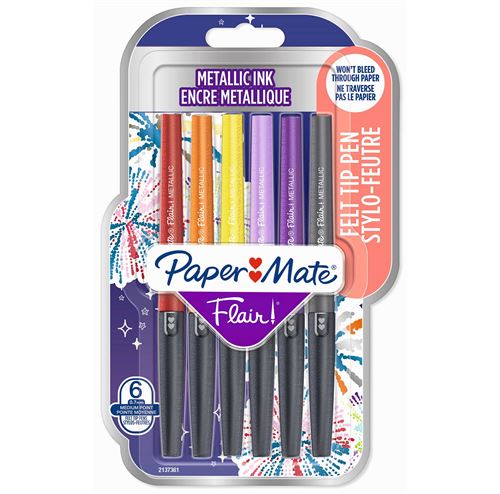 Blister 6 stylos feutres Papermate Flair Metallic