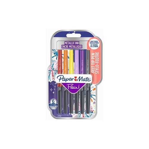 Papermate Multicolore Blister 6 Stylos Feutres Flair Metallic