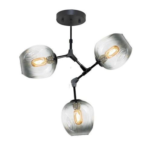 HOMEMANIA Lampe à Suspension Lego Chandelier - à Sphère - de Plafond - Noir en Verre, 50 x 30 x 70 cm, 3 x E27, 40W