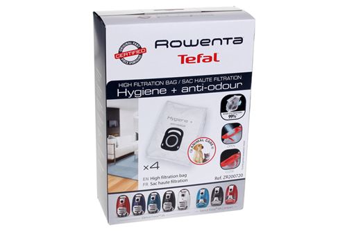 Pack de 4 sacs aspirateur haute filtration Hygiène Rowenta ZR200520 Blanc