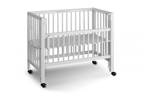 Lit bébé à barreaux cododo Maxi Boxspring en hêtre massif blanc 50x90 cm