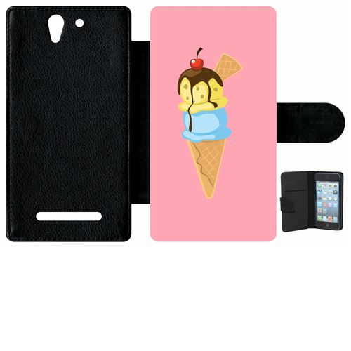 Étui Porte Feuille Sony Xperia C3 Et C3 Dual Glace Cornet Rose