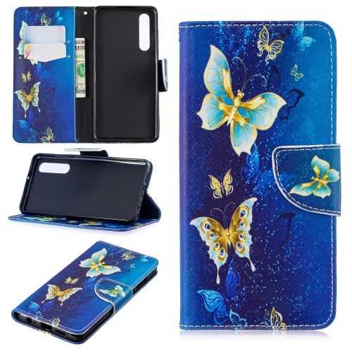Etui en PU impression de motifs papillons bleus pour votre Huawei P30