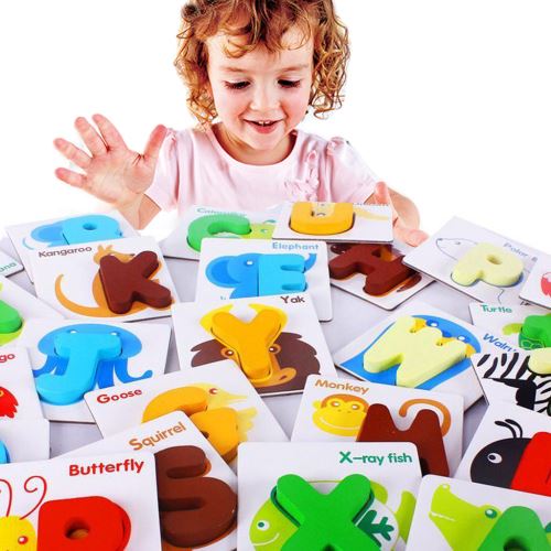 GENERIQUE Puzzle en bois alphabet anglais Nombre de cartes d'apprentissage b&eacute;b&eacute; animaux Cadeaux enfants Jouets 