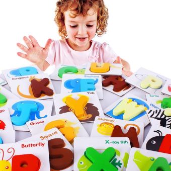 Puzzle En Bois Alphabet Anglais Nombre De Cartes D Apprentissage Bebe Animaux Cadeaux Enfants Jouets Puzzle 3d Achat Prix Fnac