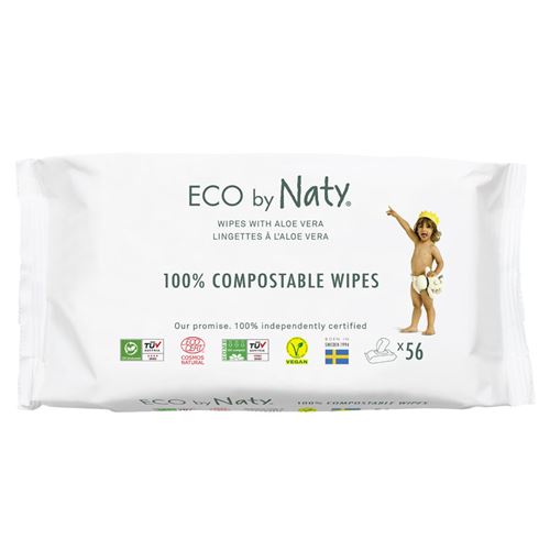 Eco by Naty, Lingettes bébé légèrement parfumées à l'Aloe Vera, 672 pièces (12 paquets de 56), Lingettes compostables en matière végétale, 0% plastique. Sans produit chimique nocif.