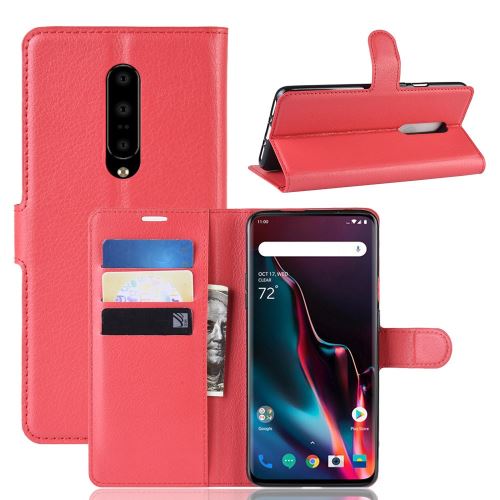 Etui en PU texture litchi avec support couleur rouge pour votre OnePlus 7