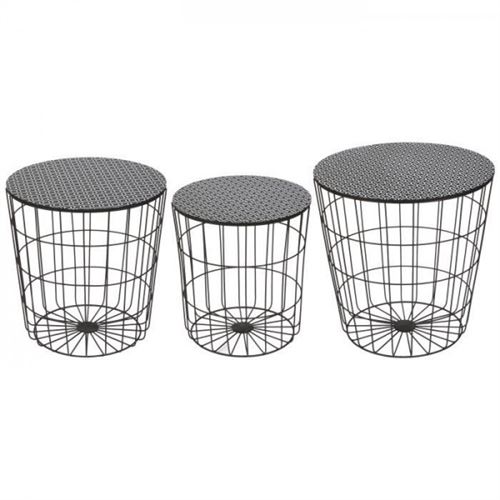 AUSTRAL 3 tables basses rondes style contemporain en metal noir - D 35 cm - 40 cm et 45 cm