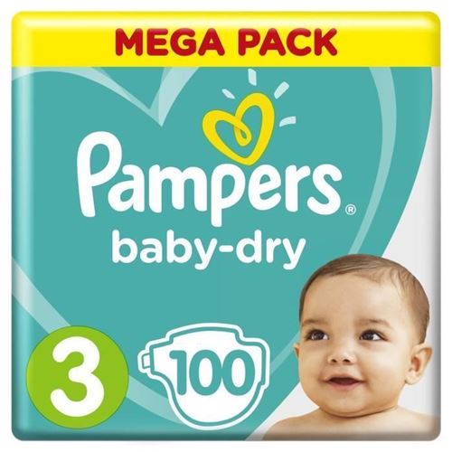 Pampers Baby-dry Taille 3, 6-10 Kg - 100 Couches -mega Pack