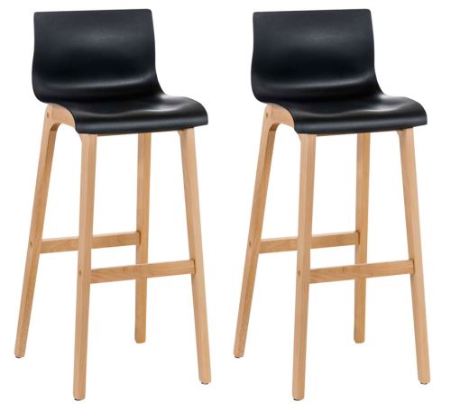 CLP Lot de 2 tabourets de bar Hoover assise plastique Pieds nature , Noir