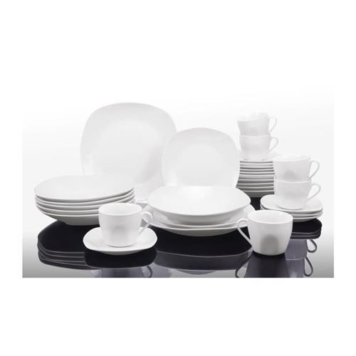 t1003048-60x - service de table 60 pieces - porcelaine - forme faux carrée - blanc