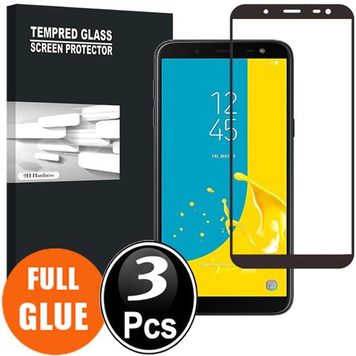 Samsung Galaxy J6 Vitre protection d'ecran en verre trempé incassable protection integrale Full 3D Tempered Glass FULL GLUE - [X3-Noir]