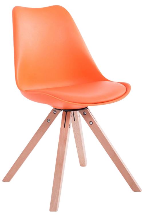 Chaise Toulouse similicuir piétement carrée , Orange/Bois de chêne Nature