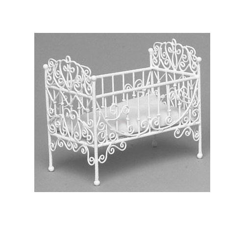 Town Square Miniatures Dollhouse Baby Crib White Wire