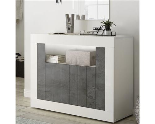 Buffet 110 cm moderne blanc et gris foncé MABEL 6