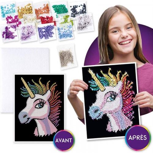 Kit Créatif Sequins Unicorn Academy Sophia & Wildstar - Activité Manuelle Enfant Dès 7 Ans Avec Cadre Licorne Et Sequins